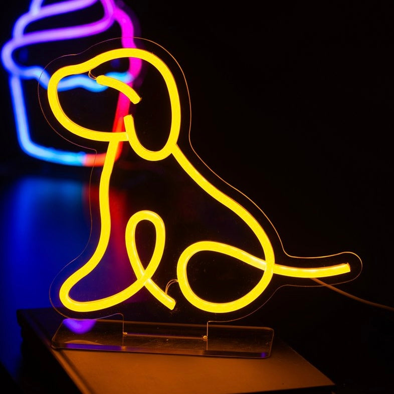 Neonleuchte - Hund mit Standfuß, Bright Edition